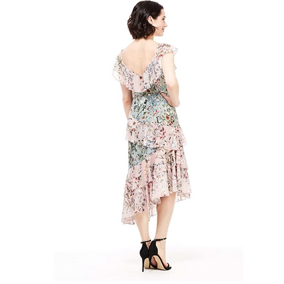 Maggy London Coral/Sage Floral Ruffle Dress - Picture 3 of 8